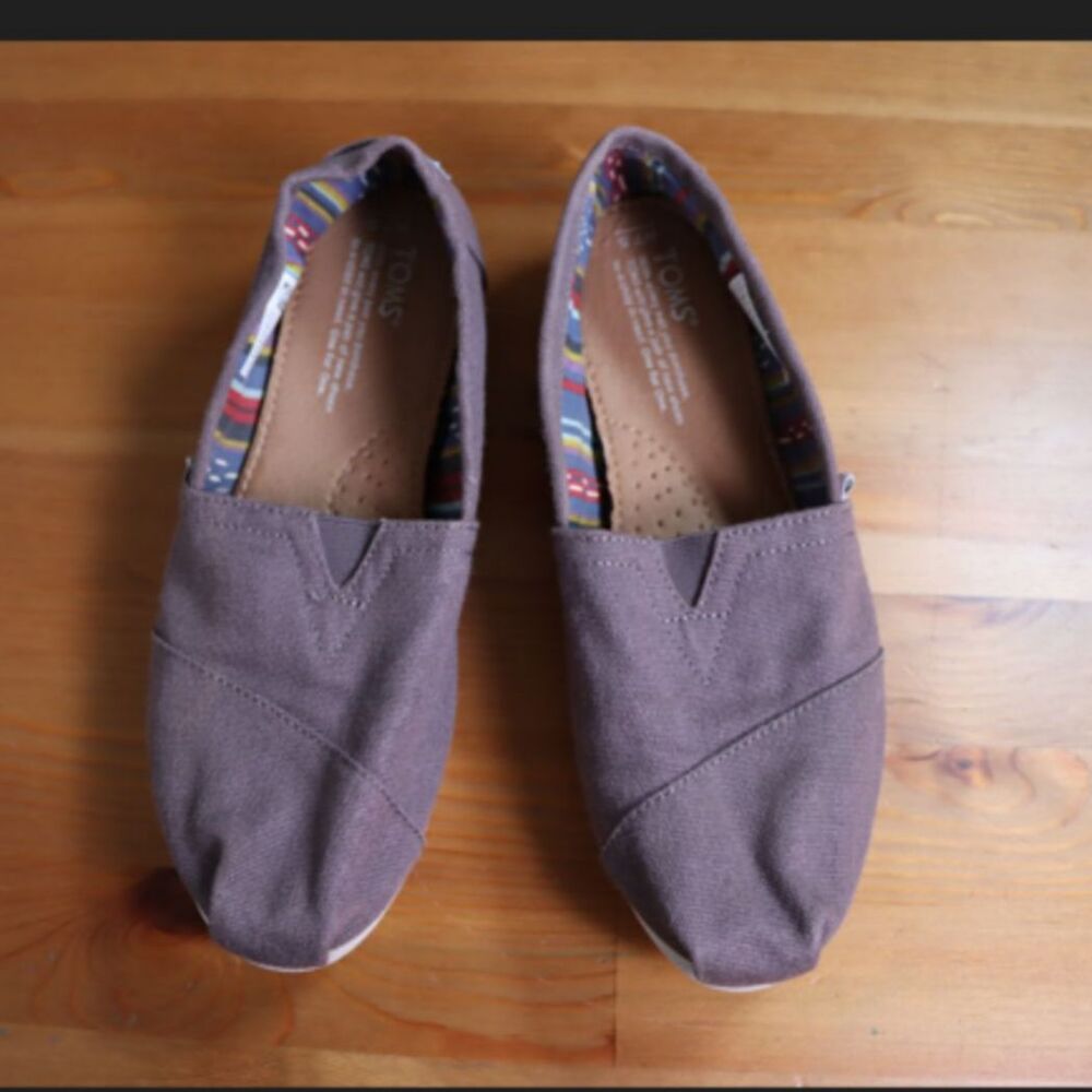 TOMS Brown Slip On Shoes Women's 7.5 W Casual Canvas Striped Interior